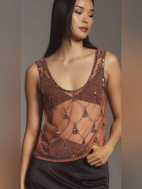 Mahila Sequined Mesh Camisole